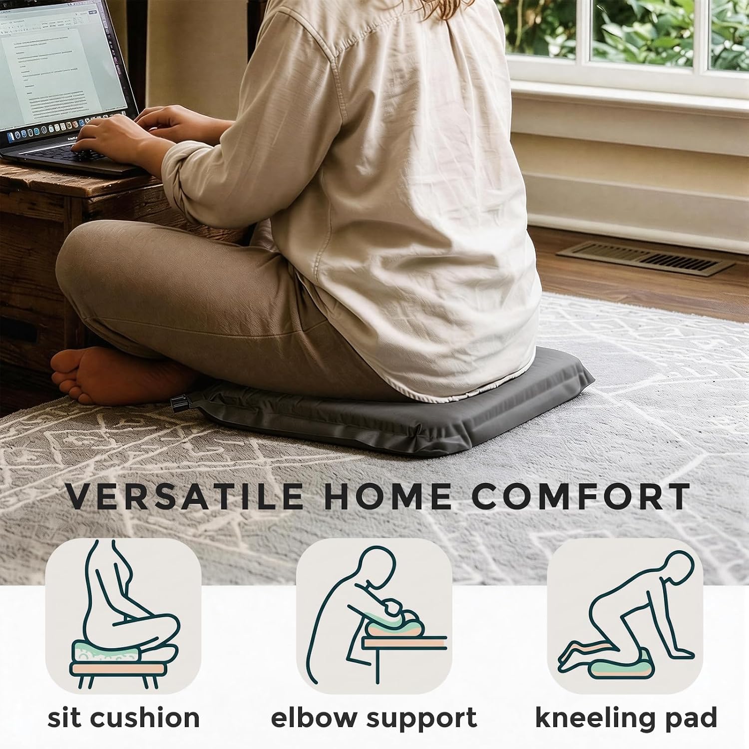2-Pack Self-Inflating Seat Cushion, 16x13 inches Portable Foam Sit Pad with Adjustable Firmness for Airplane Travel, Long Flights, Stadium Bleachers, Hiking, Camping & Office Chairs - Gray